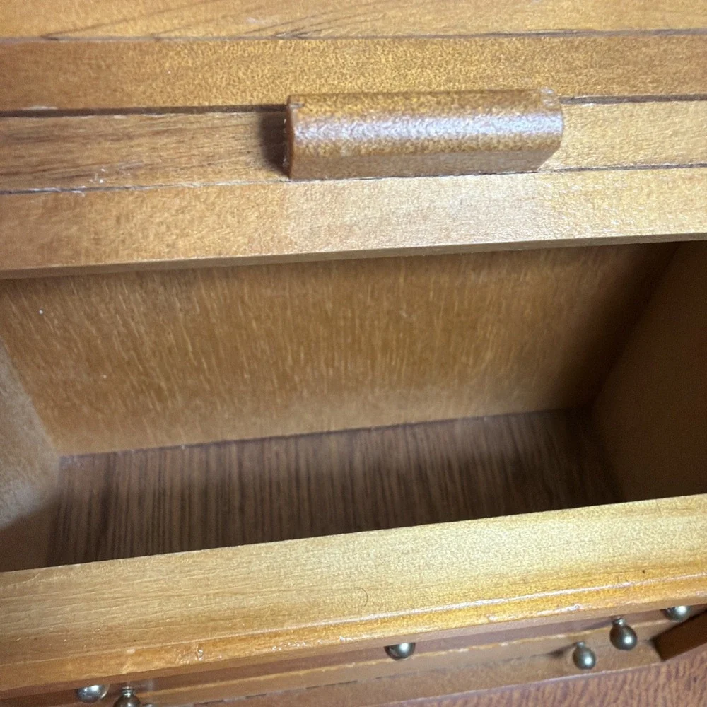 Vintage Wooden Roll Top Jewelry Box Mini Desk Organizer Drawers Made in Taiwan